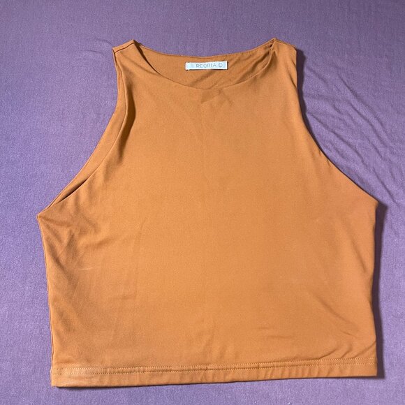 REORIA High Neck Cropped Tank Top in Burnt Orange - Size Large - Picture 1 of 6